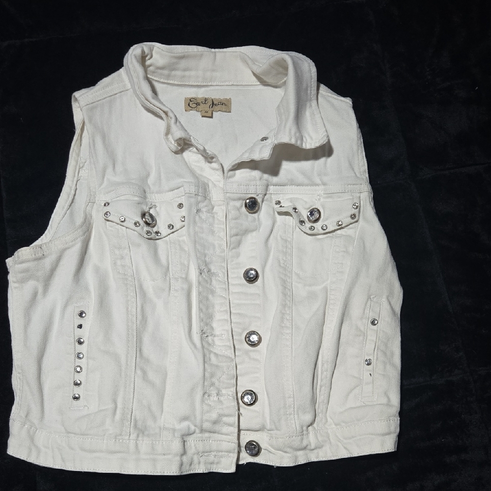 Earl Jeans Ivory Denim Vest with Metallic Accents